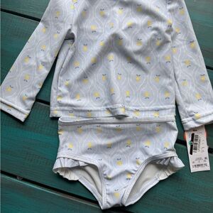 Carter's Girls Light Blue Rash Guard Swimsuit Set with Yellow Lemon Print